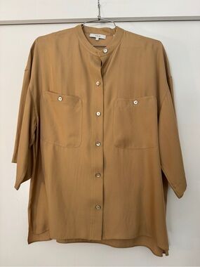 Vince Camel/ Tan Mandarin-Collar Utility Button Front Blouse Med